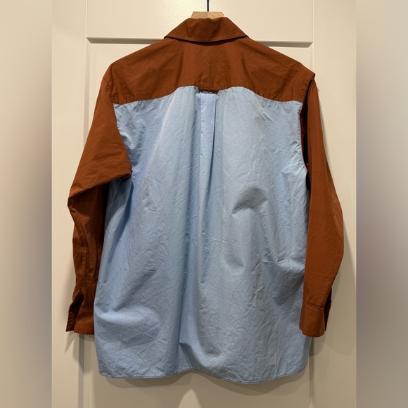 Lafayette 148 Oversized Colorblock Shirt XS S Fits M Blue Brown - Picture 3 of 9